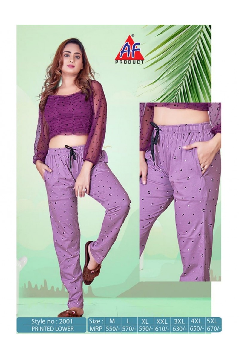 AF Product D.No-2001-A Printed Lower Night Bottom Wear Designer Set