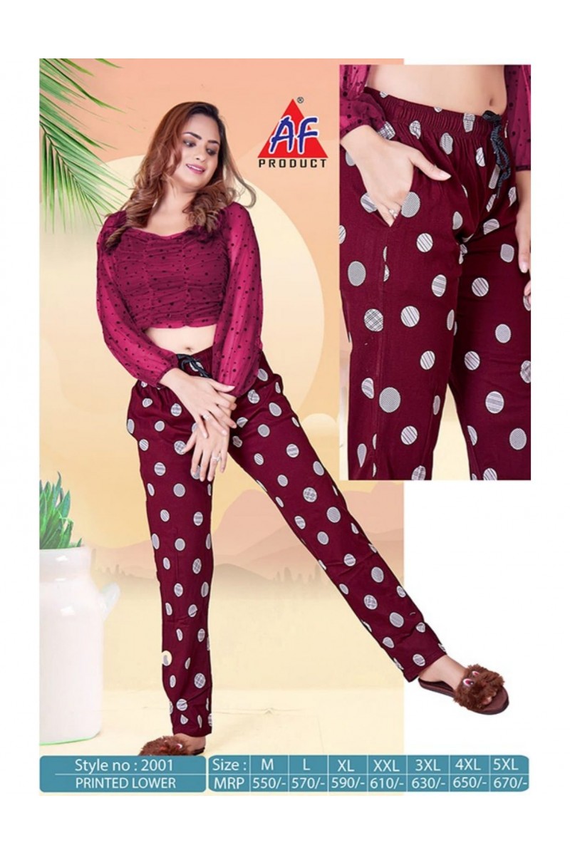 AF Product D.No-2001-A Printed Lower Night Bottom Wear Designer Set