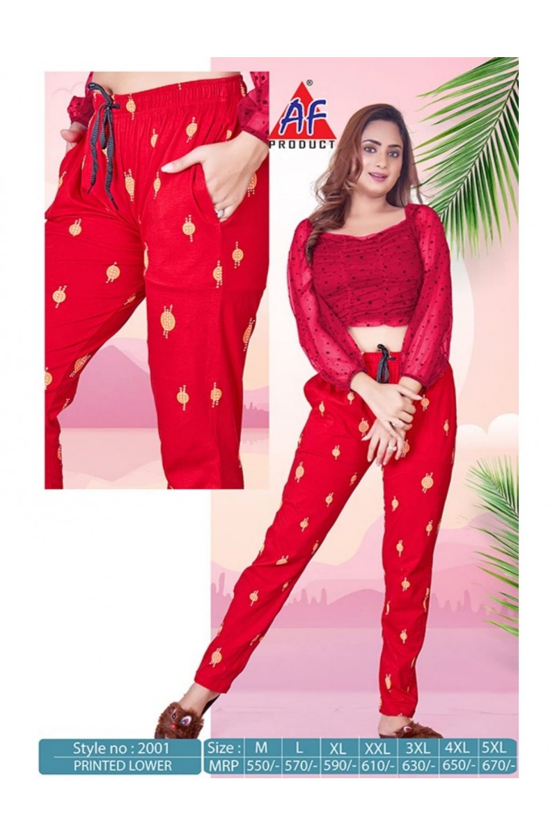 AF Product D.No-2001-A Printed Lower Night Bottom Wear Designer Set