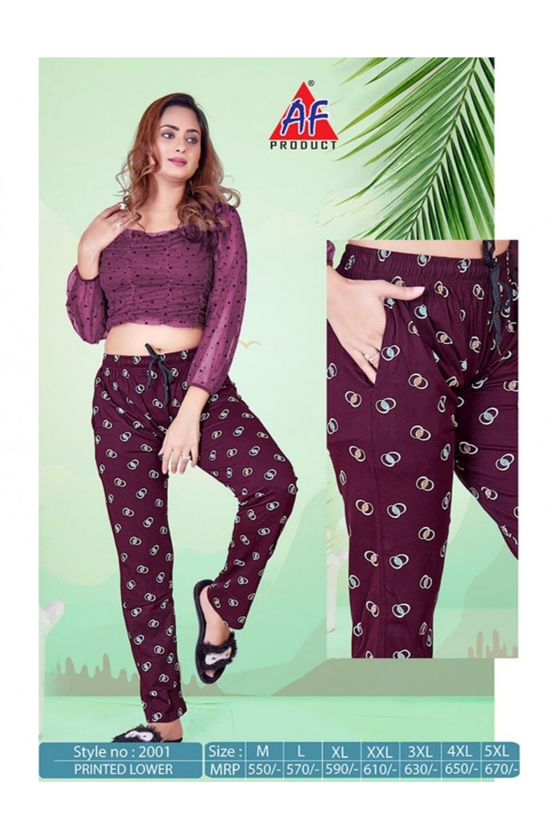 AF Product D.No-2001-A Printed Lower Night Bottom Wear Designer Set