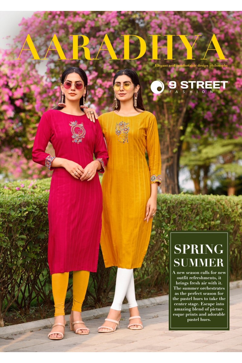 9Street Aaradhya Straight Rayon Weaving Latest Kurti Designs Apparels