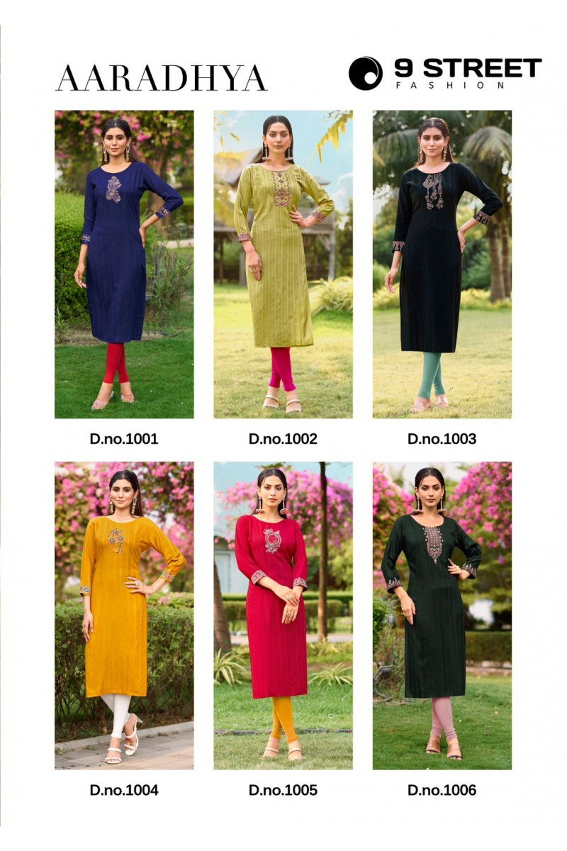 9Street Aaradhya Straight Rayon Weaving Latest Kurti Designs Apparels
