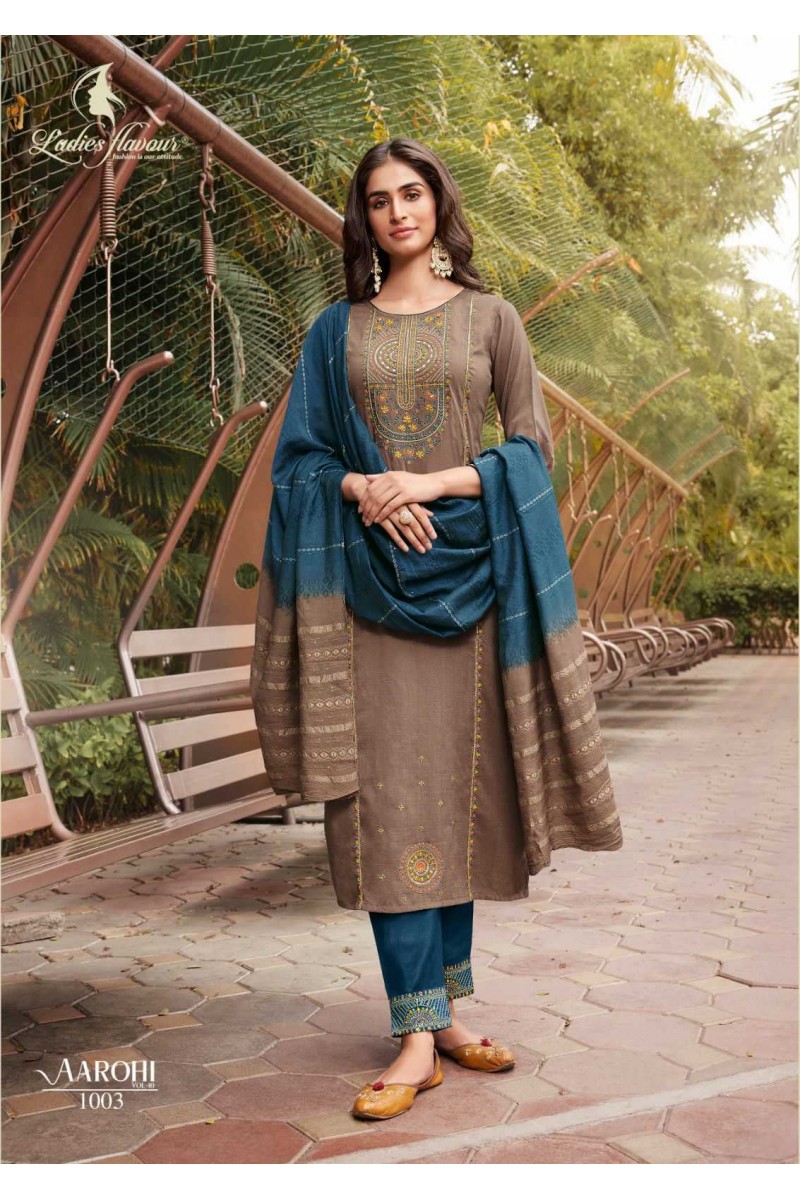 Ladies Flavour Aarohi Vol-10 Chinon Embroidery Kurti Catalogue Manufacturer