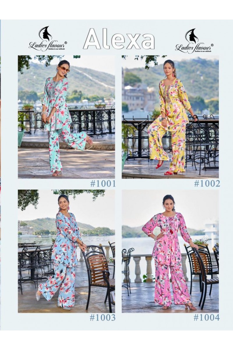 Ladies Flavour Alexa Rayon Rinkle Print Kurti Catalog Set Traders