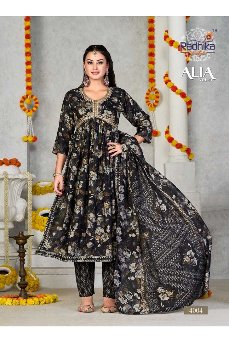 Radhika Lifestyle Alia Vol-4 Designs Aliya Style Kurti Pant Dupatta Set Exporter