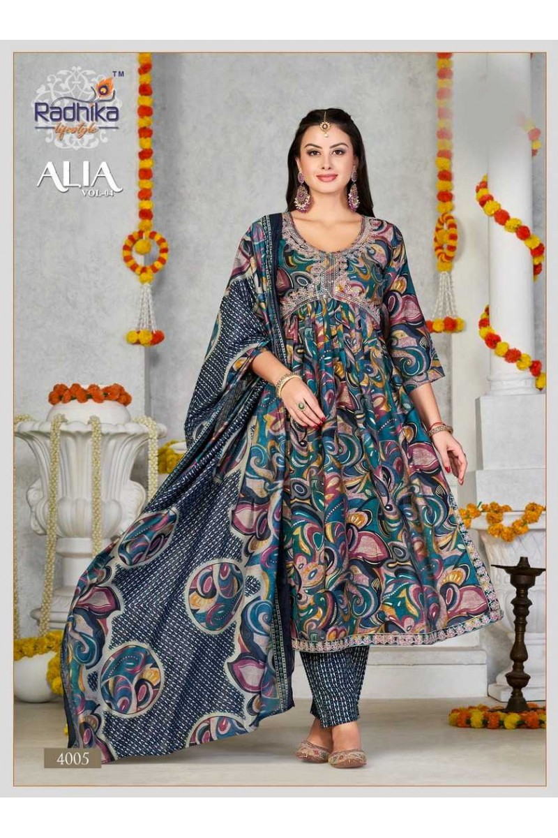 Radhika Lifestyle Alia Vol-4 Designs Aliya Style Kurti Pant Dupatta Set Exporter