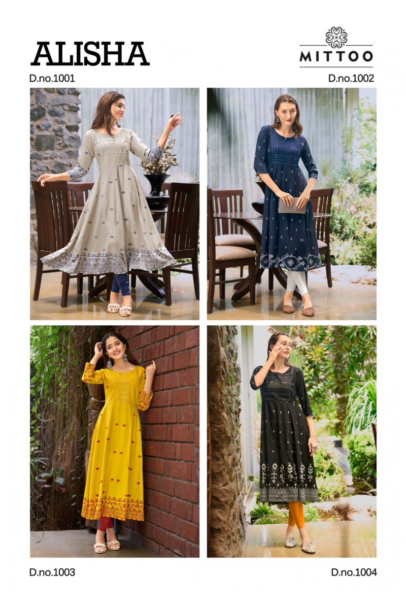 Mittoo Alisha Women's Wear Wholesale Rayon Printed Kurtis Collection
