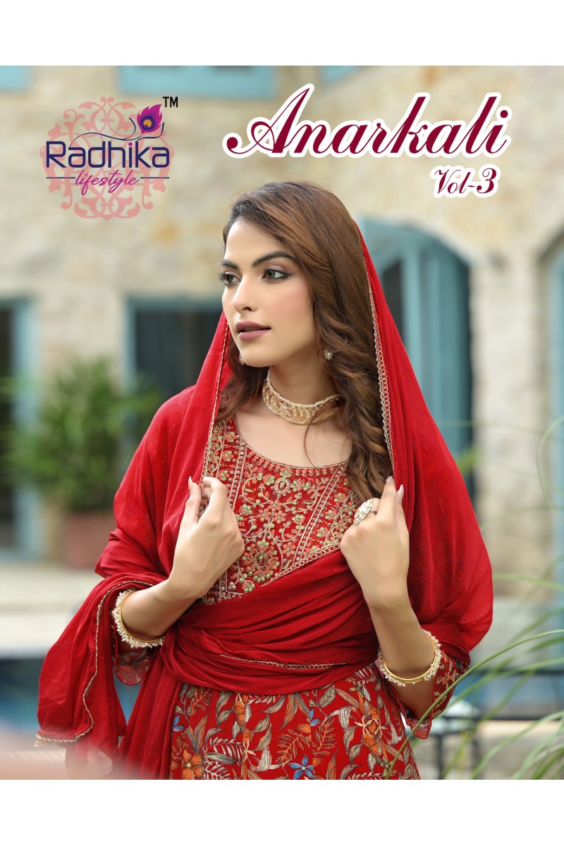 Radhika Lifestyle Anarkali Vol-3 Rayon With Embroidery Work Kurtis Wholesaler