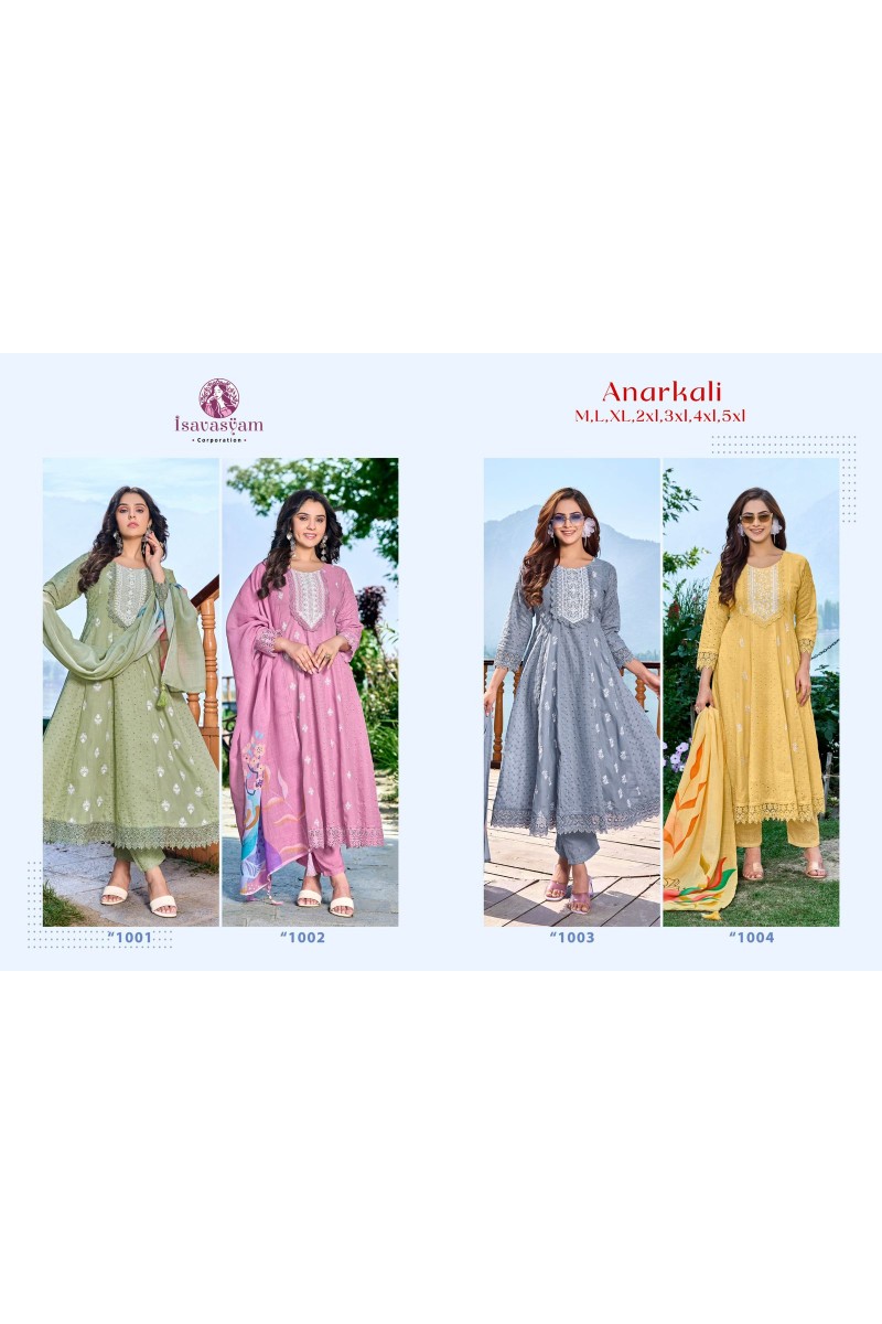 Isavasyam Anarkali Women's Wear Cotton With Chikan Work Kurtis Supplier