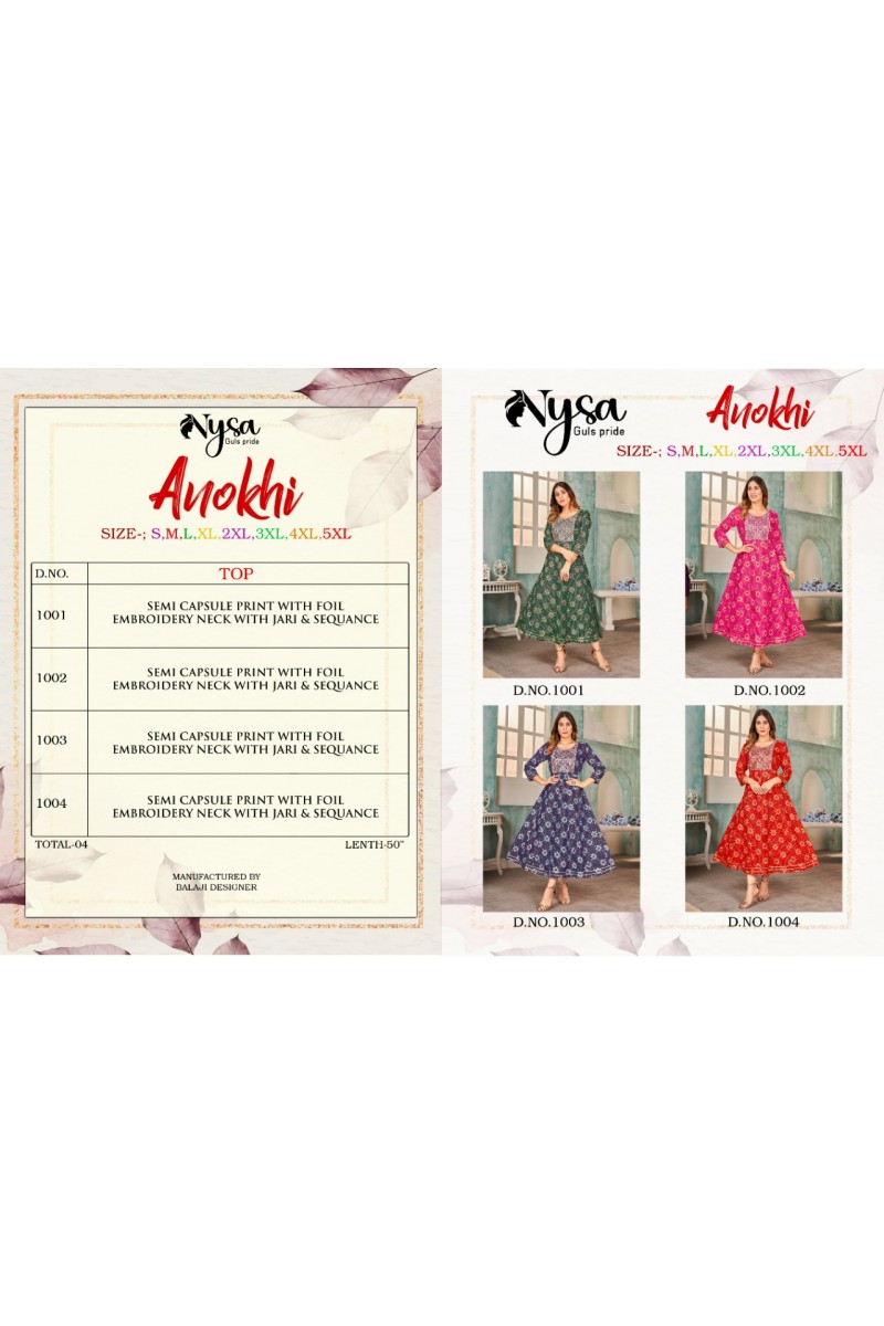 Nysa Anokhi Anarkali Style Stylish Long Foil Printed Wholesale Gown