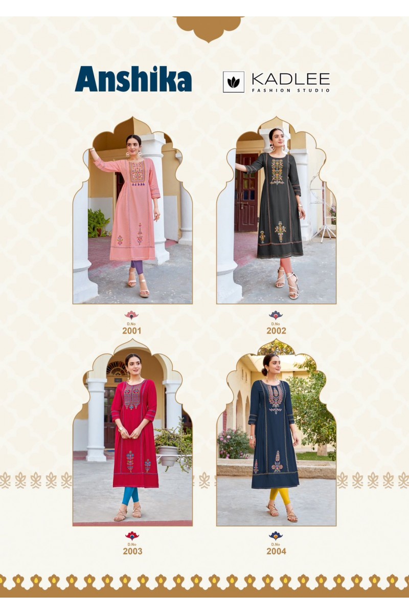 Kadlee Anshika Designer Reyon Embroidred Casual Wear Frock Style Kurtis