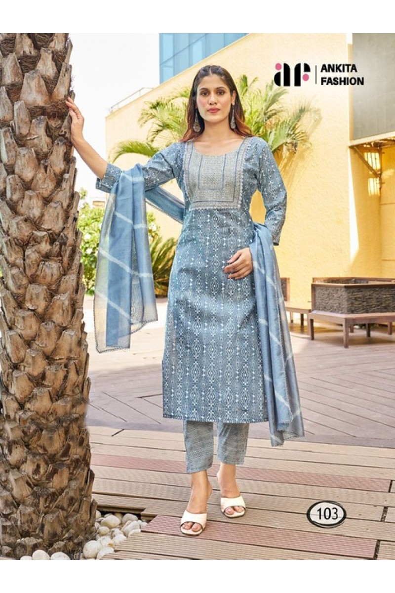 Ankita Fashion Apsara Kurti Pant With Dupatta Latest Catalogue Set