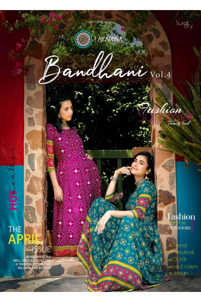 Aradhna Bandhani Vol-4 Printed Long Gown Kurti Catalogue Exporter