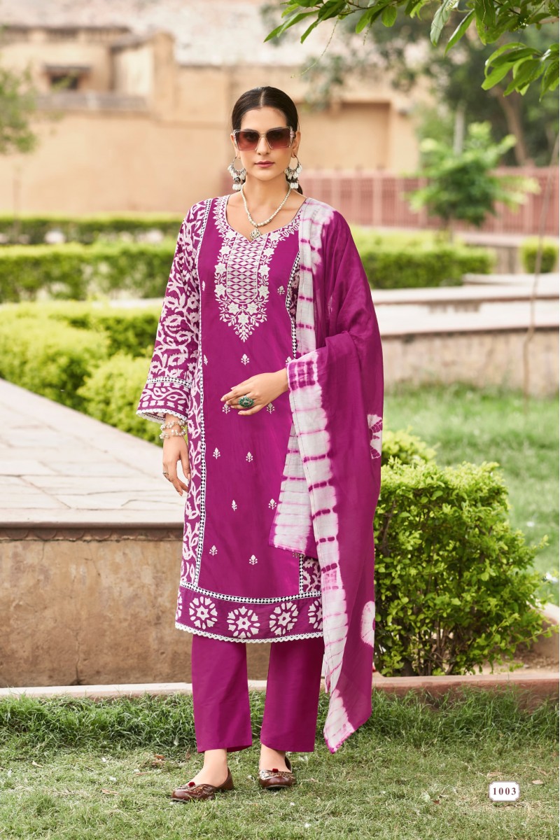 Ossm Batik Vol-3 Chanderi Print Fancy Designer Kurti Pant Dupatta Set