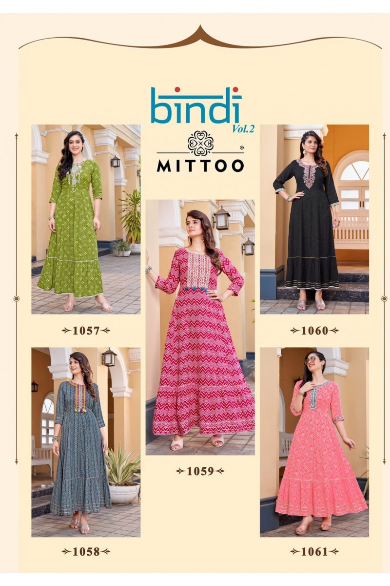 Mittoo Bindi Vol-2 Rayon Wrinkle Print Kurti Catalogue Set Wholesaler