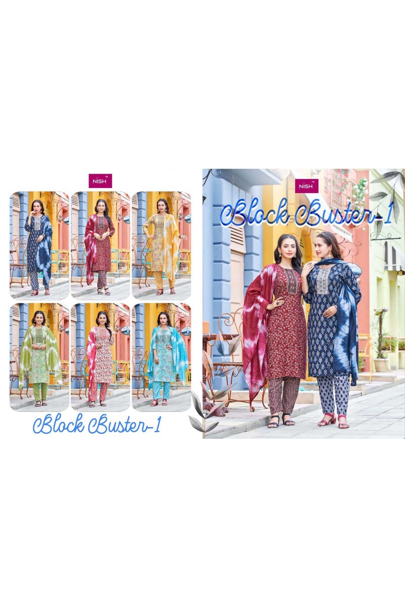 Nish Block Buster Casual Wear Rayon Print Kurti Catalogue Set