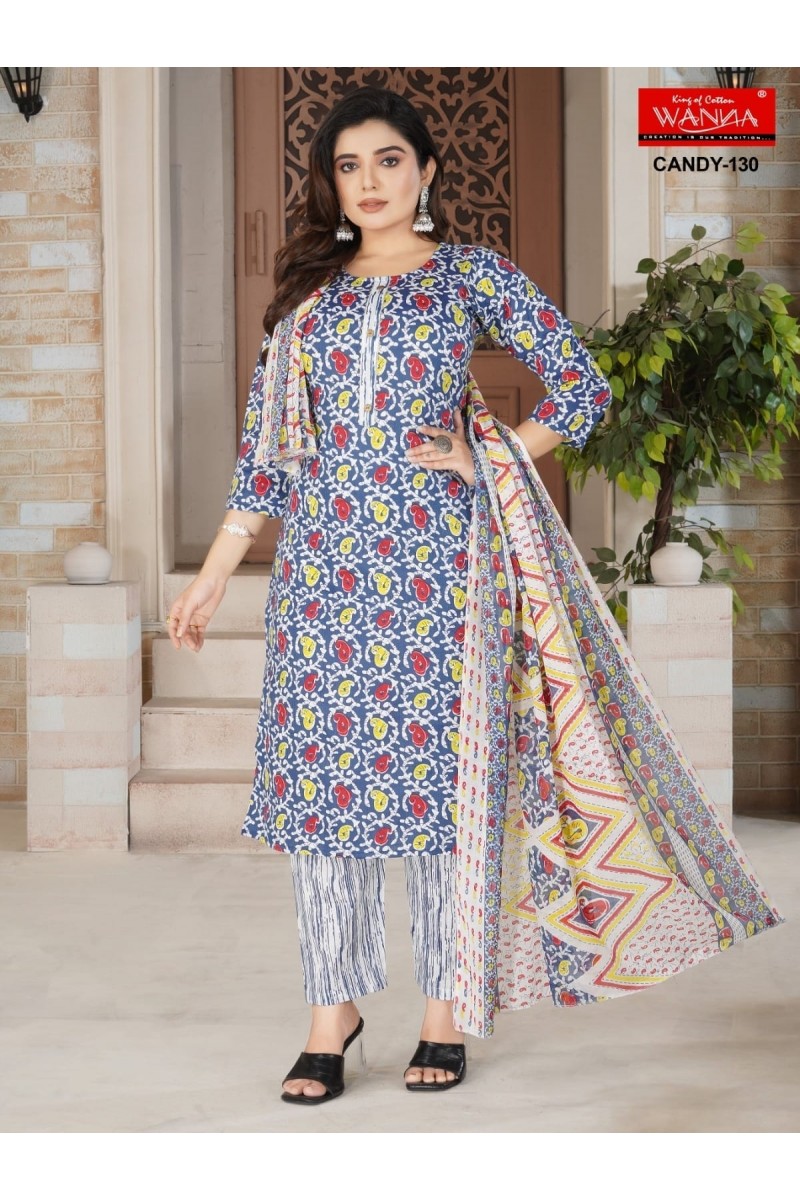 Wanna Candy-130 Designer Cotton Kurti Pant Dupatta Pair Size Set Designs