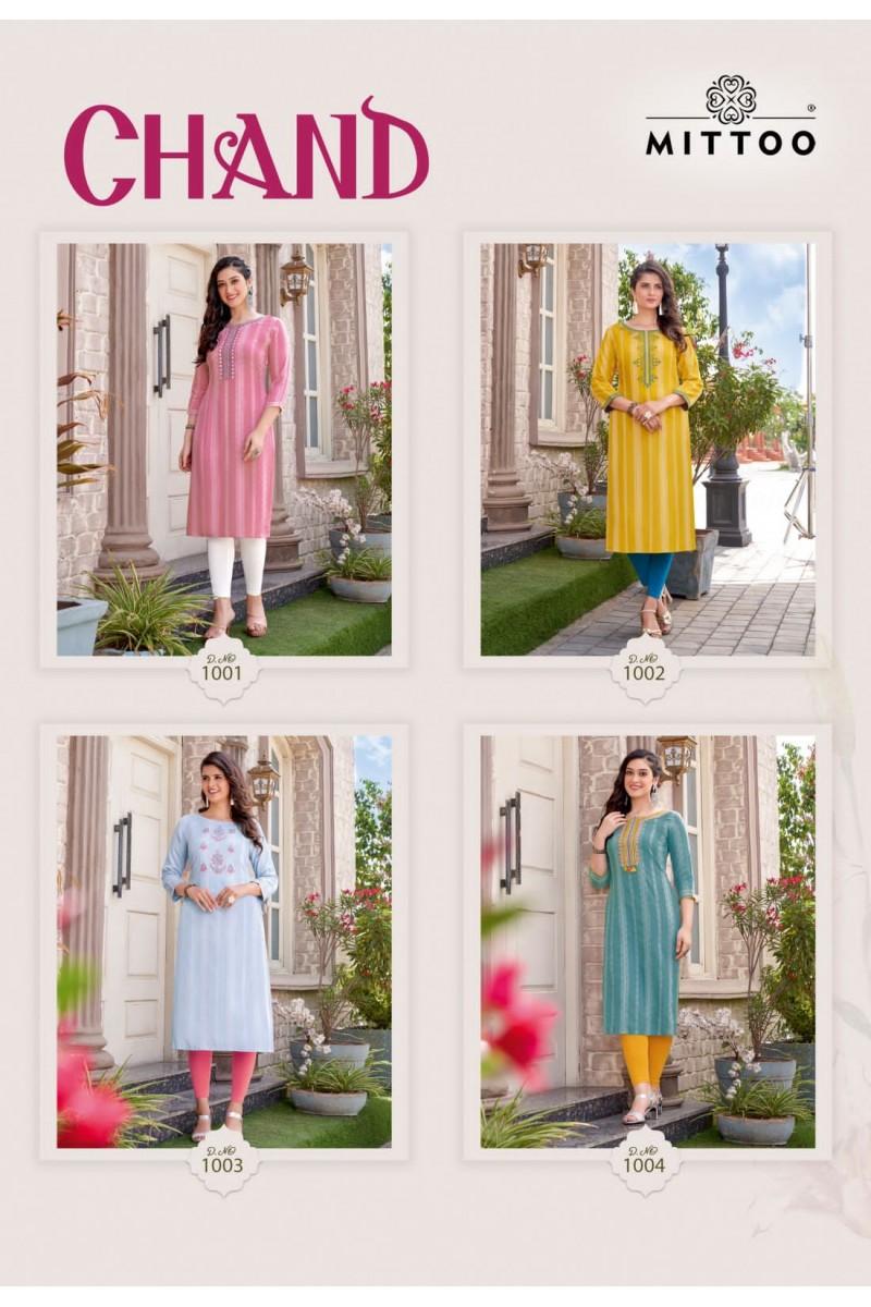 Mittoo Chand Ladies Wear Latest Rayon Kurti Catalog Set Wholesaler