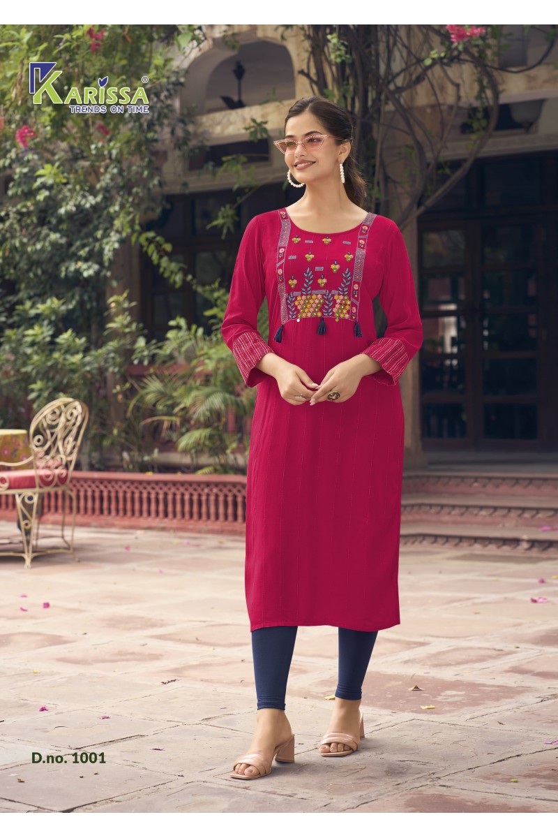 Karissa Charvee Heavy Rayon With Handwork Straight Cut Kurtis Collection