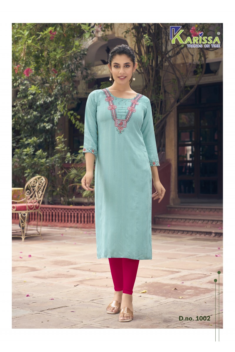 Karissa Charvee Heavy Rayon With Handwork Straight Cut Kurtis Collection