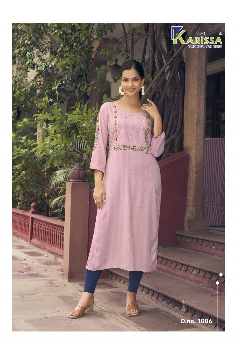 Karissa Charvee Heavy Rayon With Handwork Straight Cut Kurtis Collection