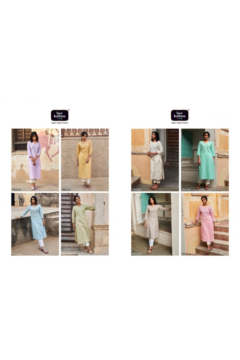 Four Button Colors Vol-15 Designer Cotton Kurtis Set Collection