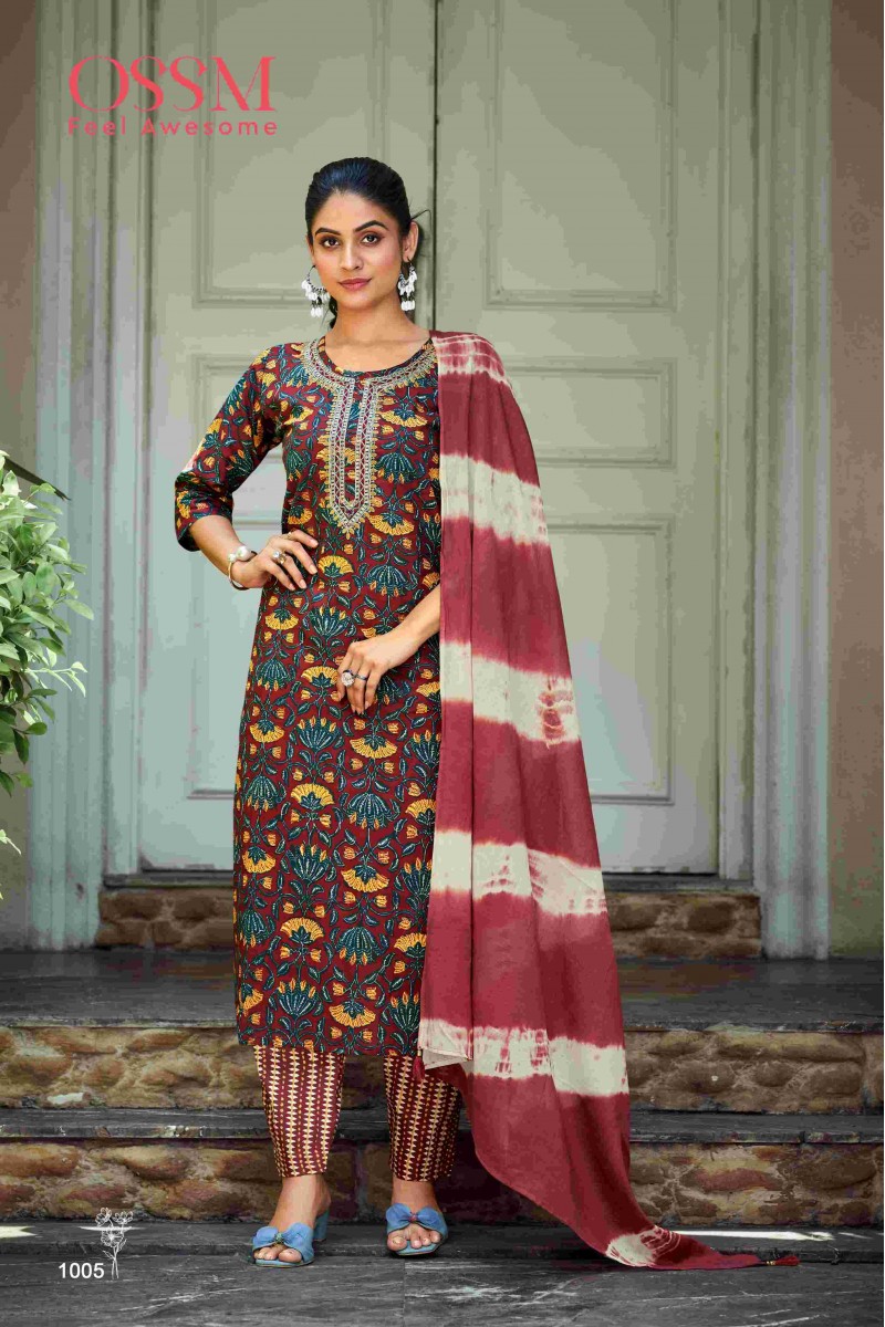 Ossm Cotton Culture Cotton Printed Kurti Bottom With Dupatta Collection