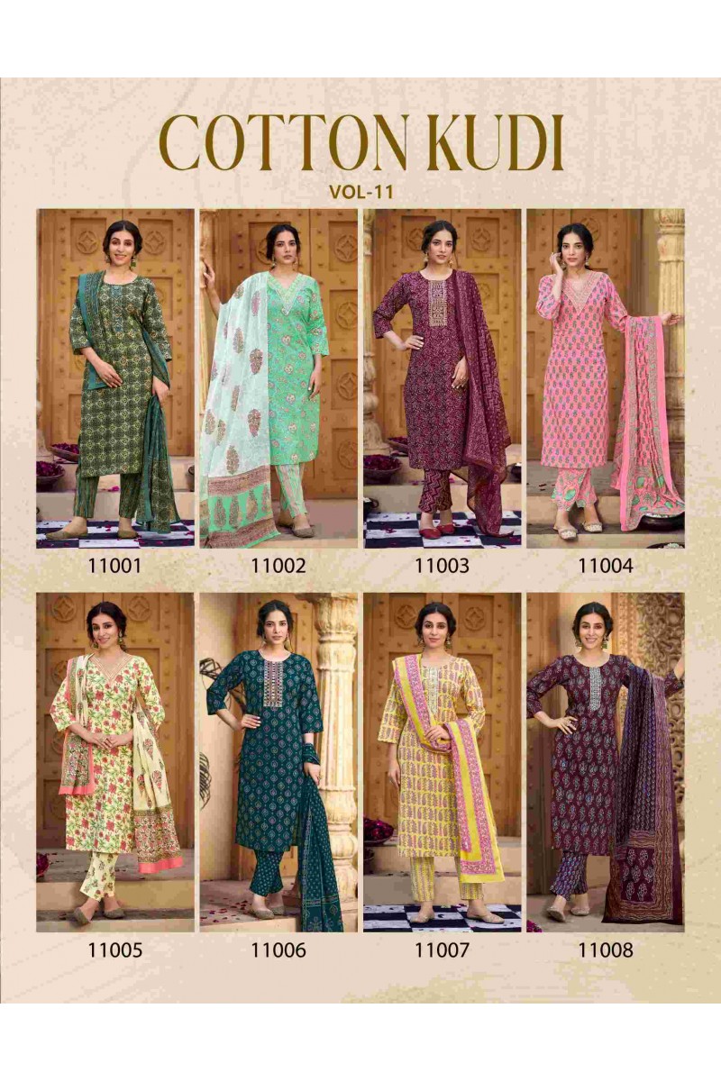 Radhika Lifestyle Cotton Kudi Vol-11 Printed Kurti Bottom Dupatta Set Wholesalers