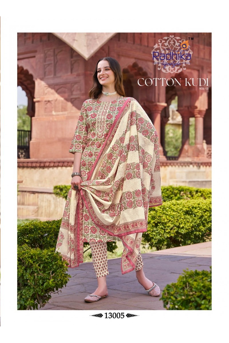 Radhika Lifestyle Cotton Kudi Vol-13  Kurti With Bottom and Dupatta Collection