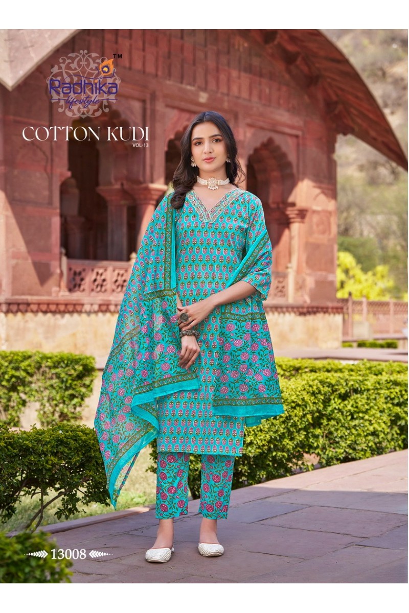 Radhika Lifestyle Cotton Kudi Vol-13  Kurti With Bottom and Dupatta Collection