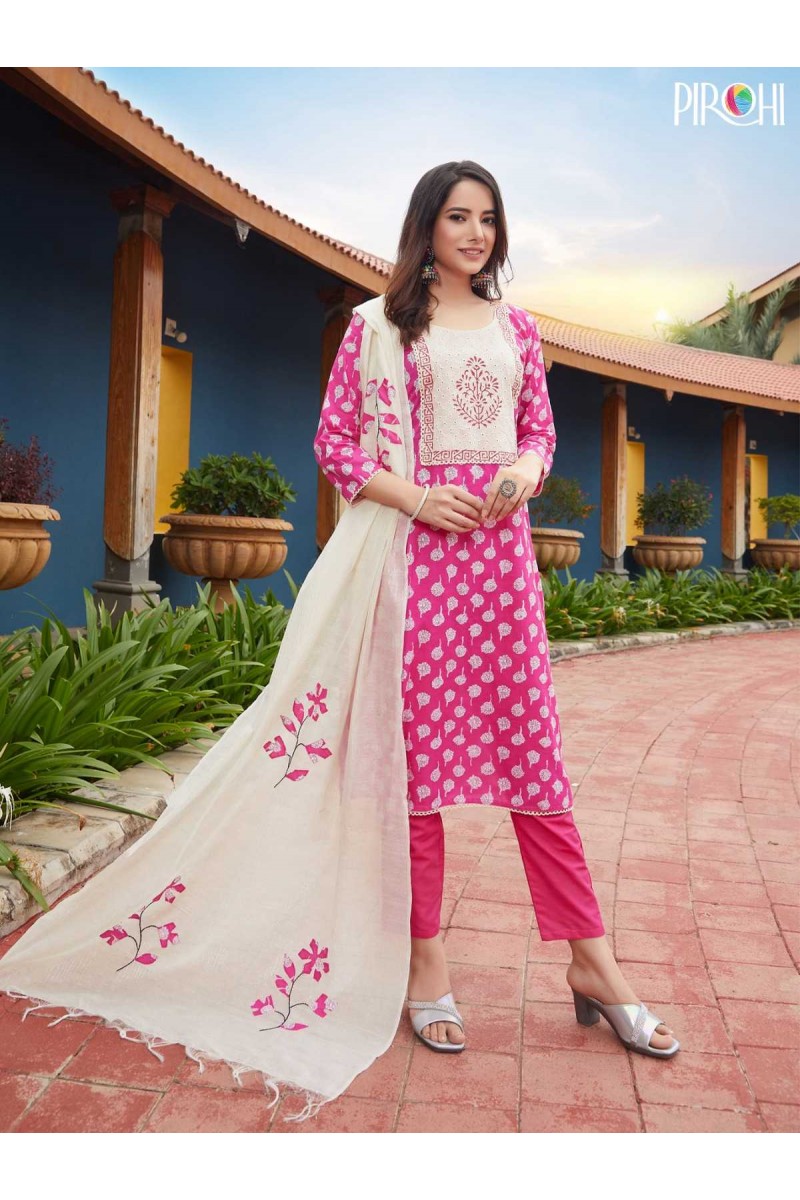 Pirohi Cotton Rani Women Wear Latest Designs Kurti Catalogue Set