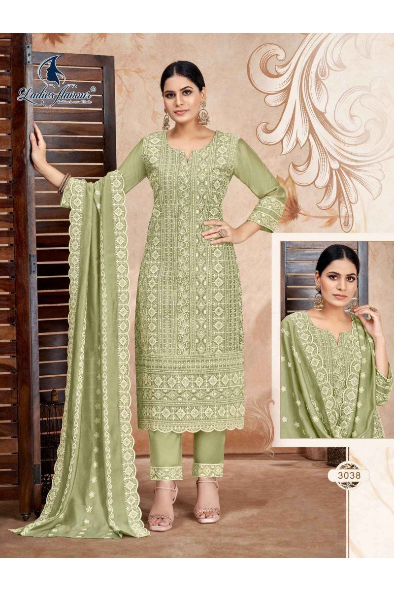 Ladies Flavour D.No-3038 Designer Fancy Kurti Pant Dupatta Size Set Collection
