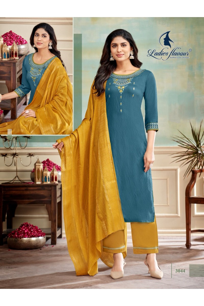 Ladies Flavour D.No-3044 Heavy Embroidered Fancy Readymade Combo Set Kurtis