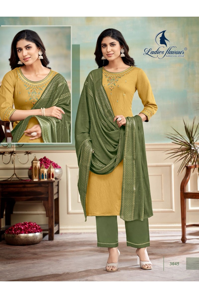 Ladies Flavour D.No-3045 Heavy Embroidered Fancy Readymade Combo Set Kurtis