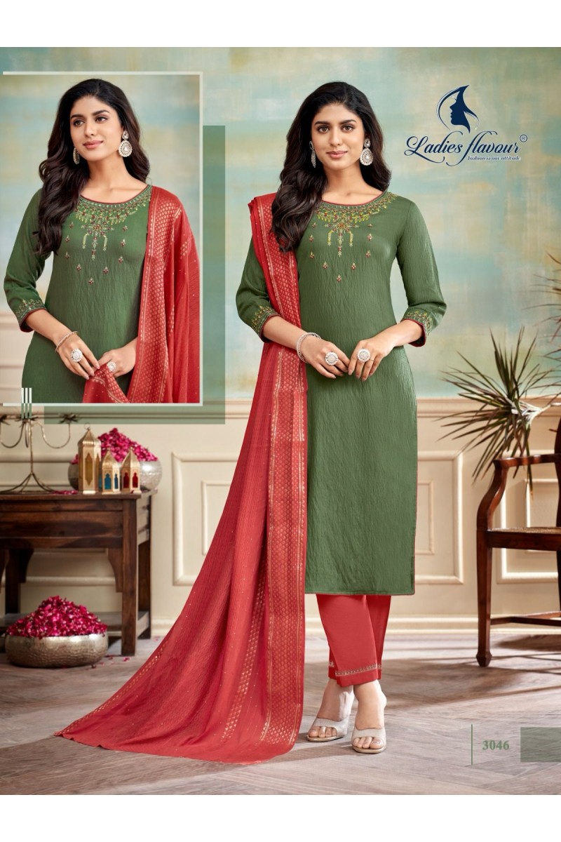 Ladies Flavour D.No-3046 Heavy Embroidered Fancy Readymade Combo Set Kurtis