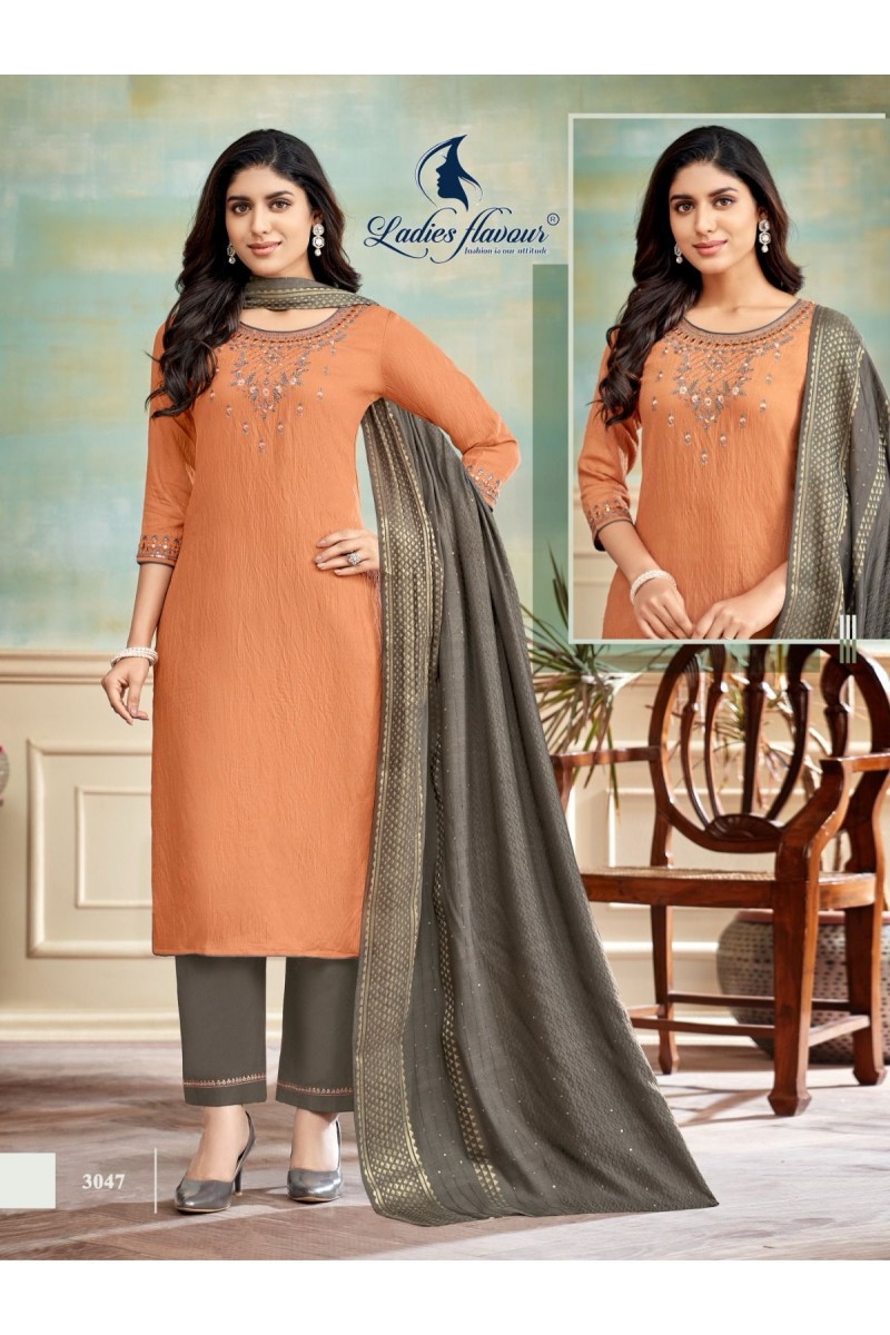 Ladies Flavour D.No-3047 Heavy Embroidered Fancy Readymade Combo Set Kurtis