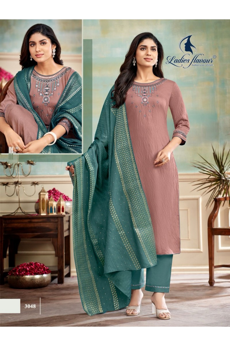Ladies Flavour D.No-3048 Heavy Embroidered Fancy Readymade Combo Set Kurtis