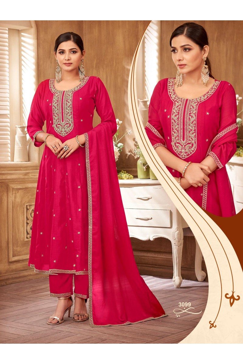 Ladies Flavour D.No-3099 Straight Cut Embroidery Work Combo Set Kurtis