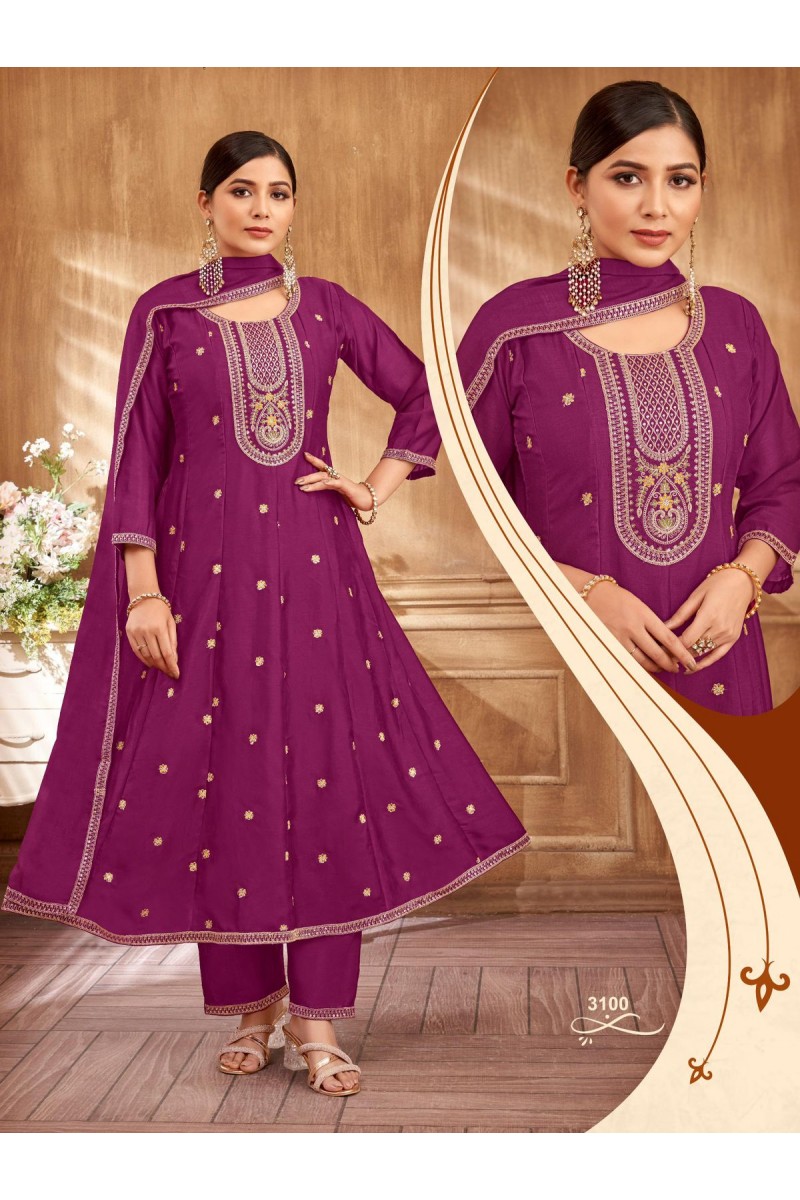 Ladies Flavour D.No-3100 Straight Cut Embroidery Work Combo Set Kurtis