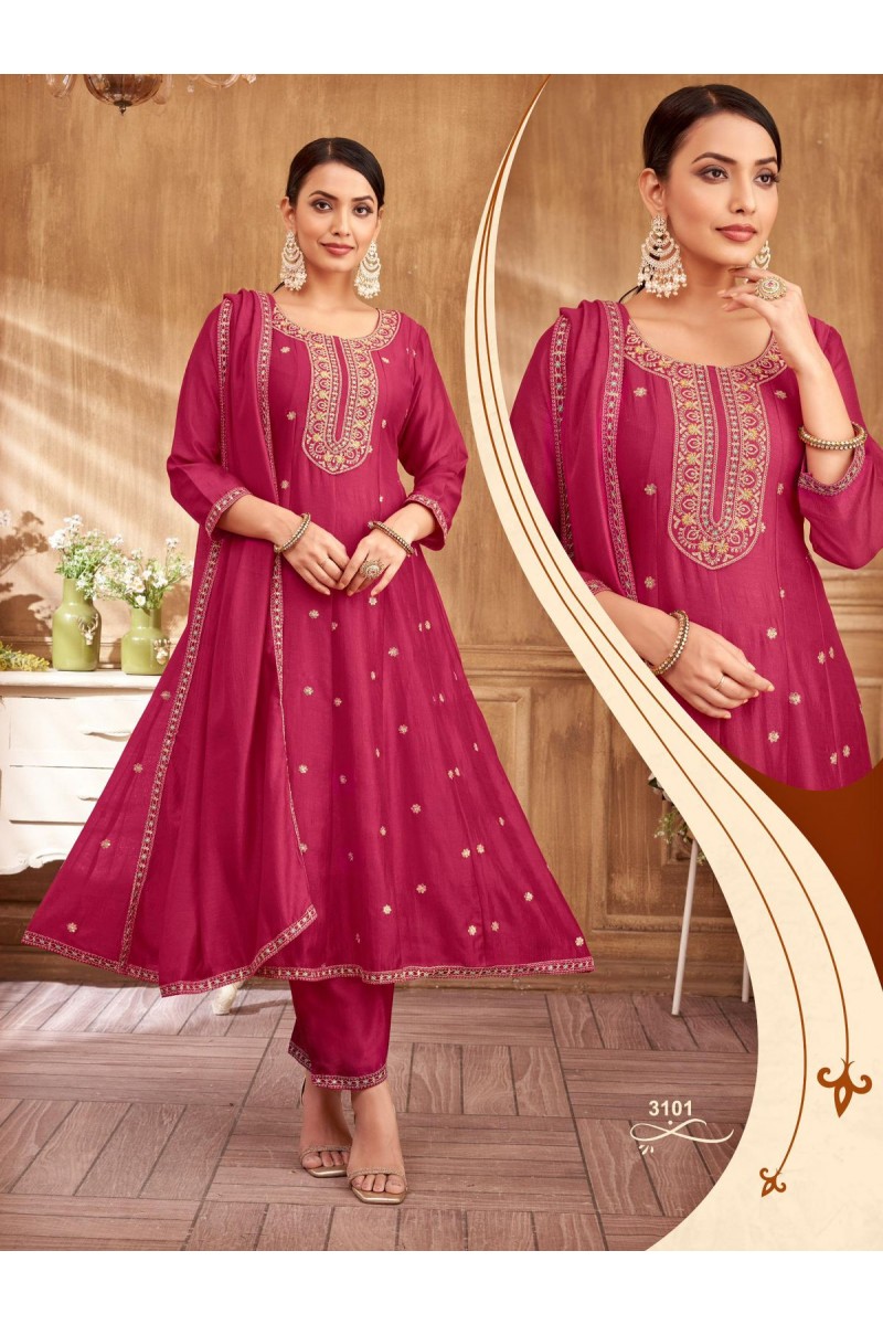 Ladies Flavour D.No-3101 Straight Cut Embroidery Work Combo Set Kurtis