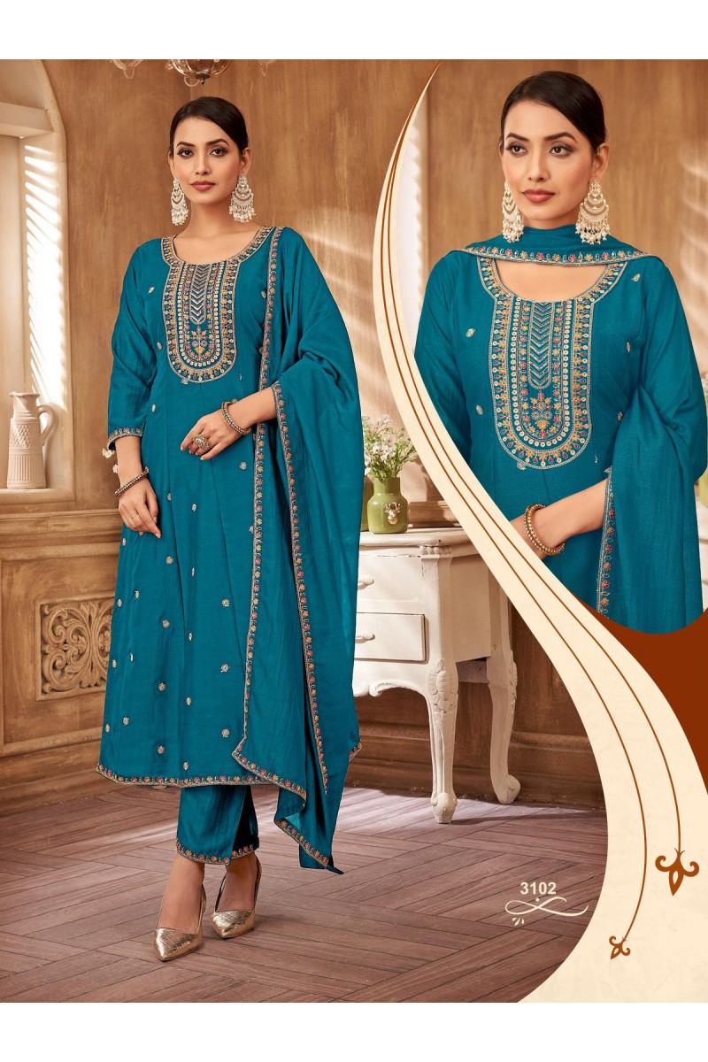 Ladies Flavour D.No-3102 Straight Cut Embroidery Work Combo Set Kurtis