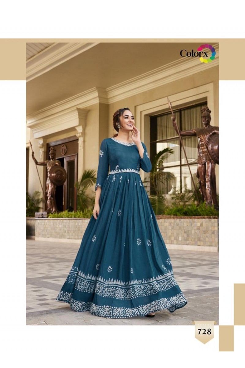 Colorx D.No-728 Chinon Digital Print Size Set Gowns With Belt At Wholesale Price