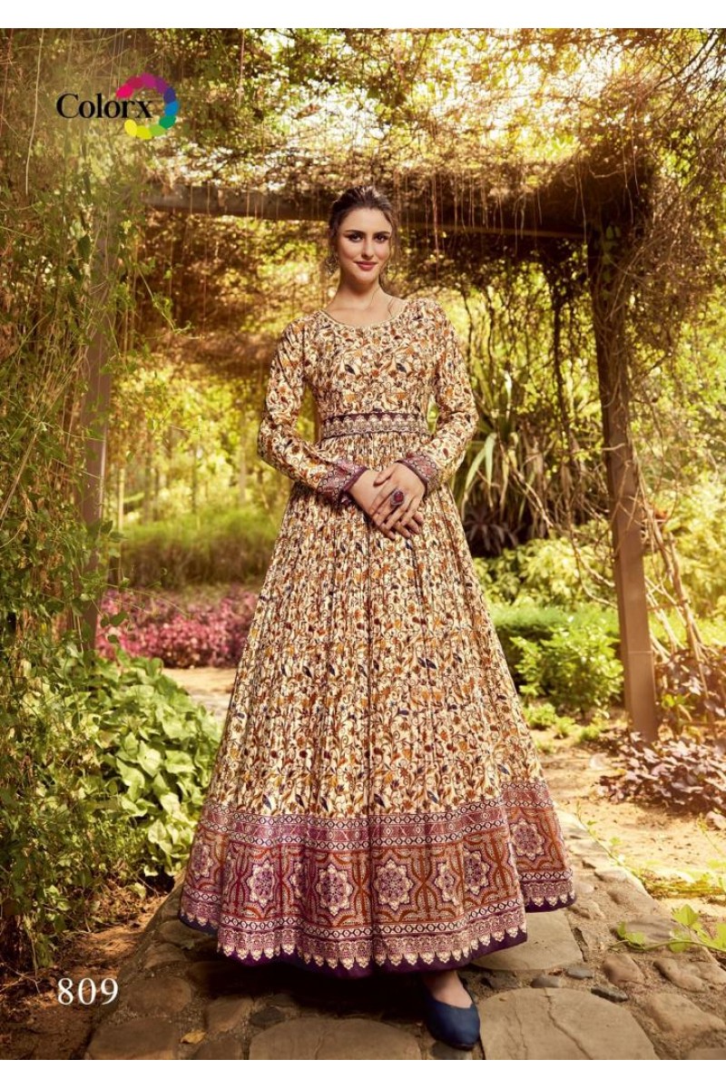Colorx D.No-809 Chinon Digital Print Size Set Gowns With Belt At Wholesale Price