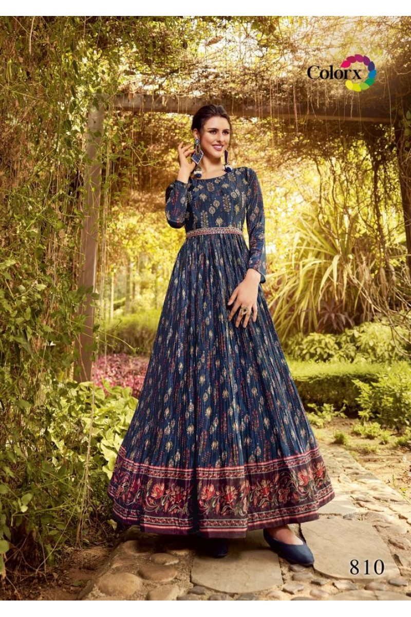 Colorx D.No-810 Chinon Digital Print Size Set Gowns With Belt At Wholesale Price