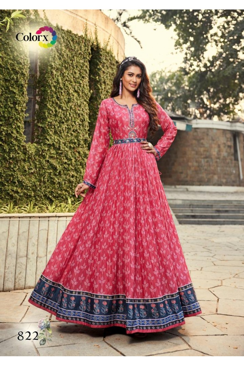 Colorx D.No-822 Chinon Digital Print Size Set Gowns With Belt At Wholesale Price