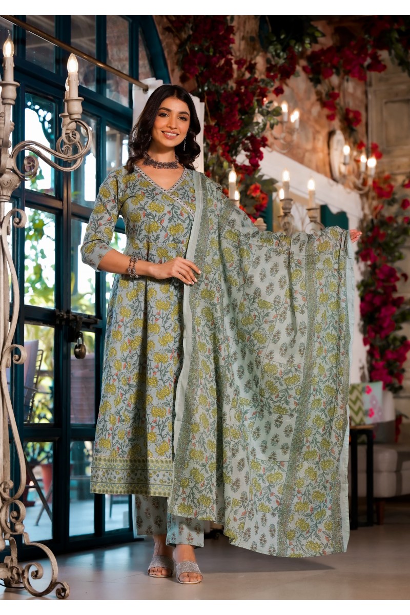 D.No-K103 Women's Wear Cotton Designer Anarkali Style Combo Set
