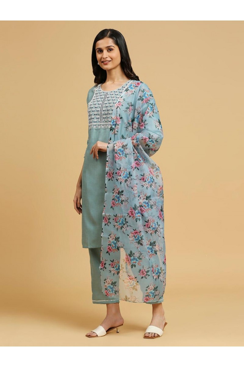 D.No-W3101 Straight Cut Cotton With Embroidery Work Combo Set Kurtis