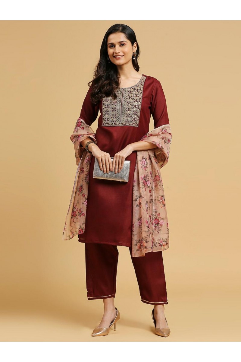 D.No-W3104 Straight Cut Cotton With Embroidery Work Combo Set Kurtis