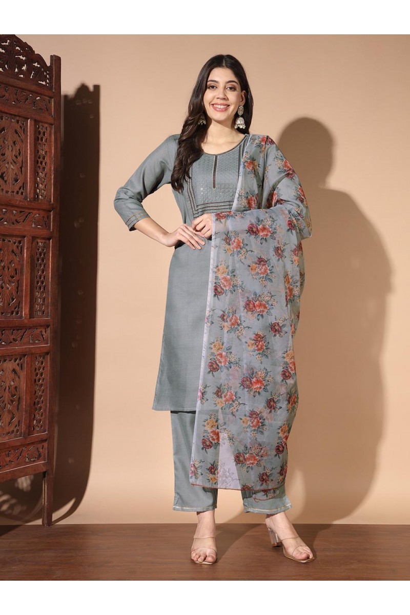 D.No-W3106 Straight Cut Cotton With Embroidery Work Combo Set Kurtis