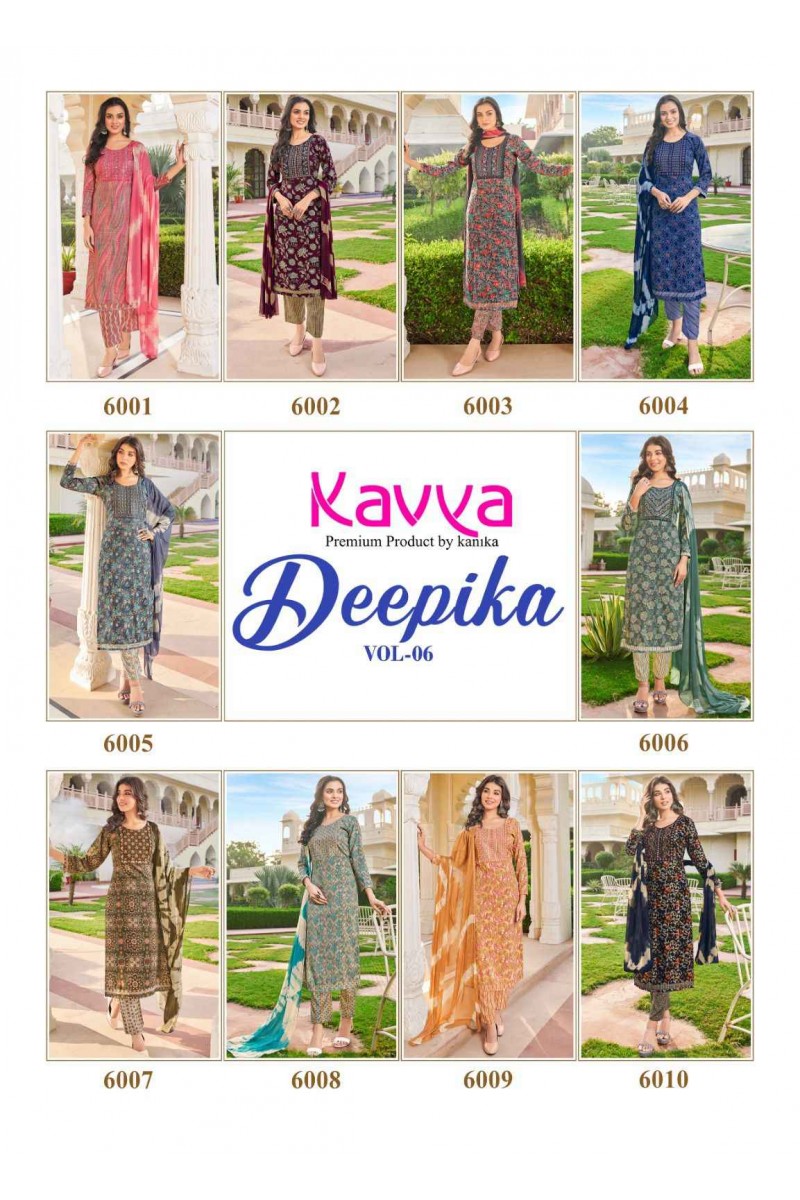Kavya Deepika Vol-5 Rayon Embroidery Neck Work Fancy Kurti With Bottom